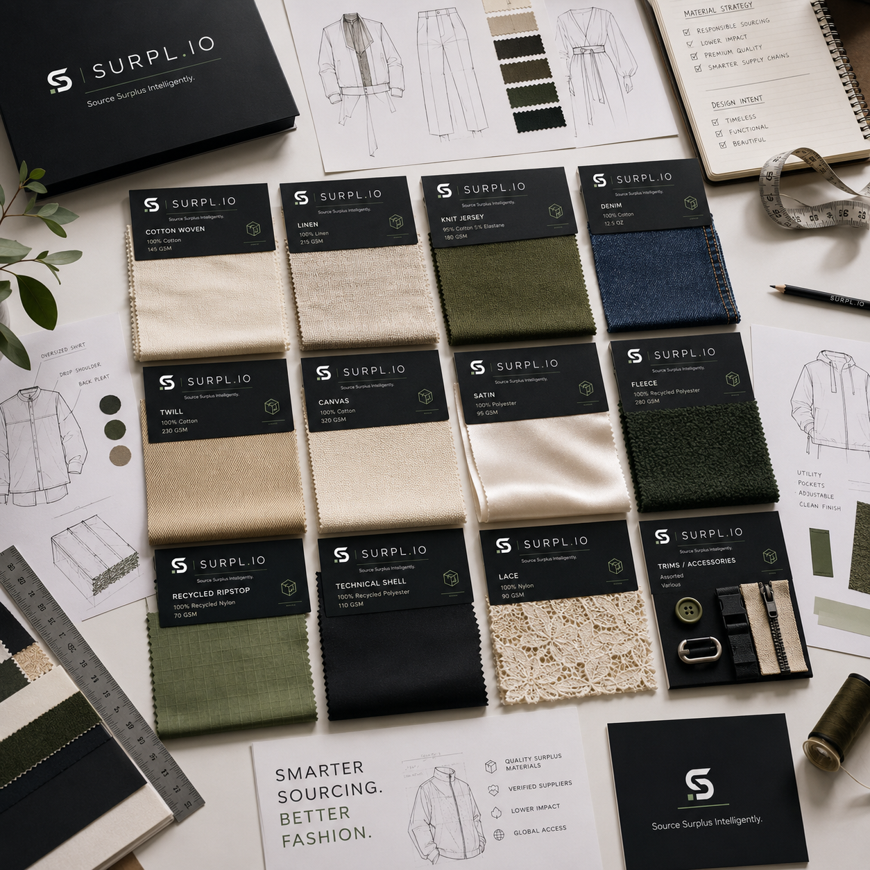 Surpl.io material swatches flatlay